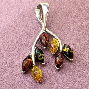 Peora Genuine Multicolor Baltic Amber Leaf Pendan… - image 1